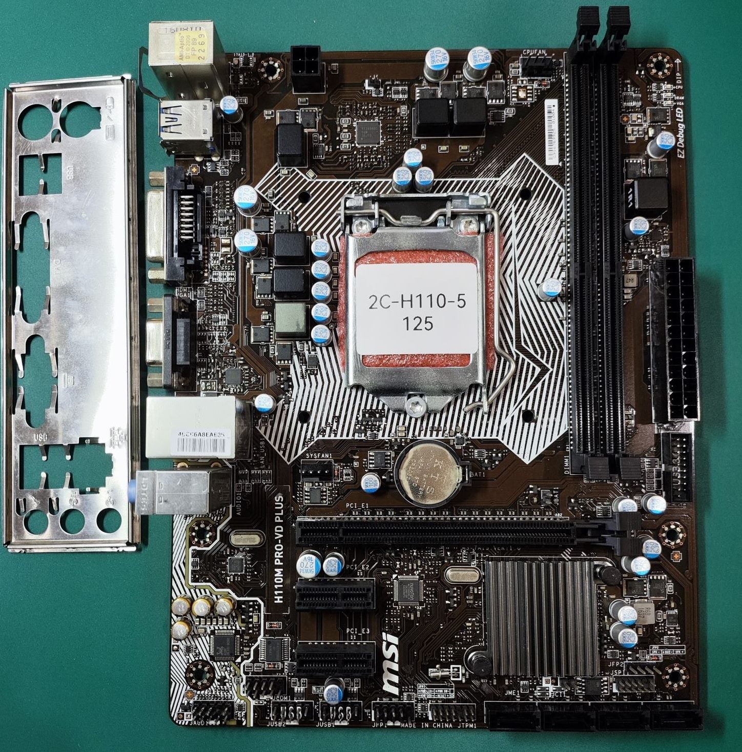 MSI H110 Motherboard LGA 1151 Intel 6Gen 7Gen / B150 H170 Z170 B250 H270 Z270 - Tested Refurbished Board - full board and I/O shield view