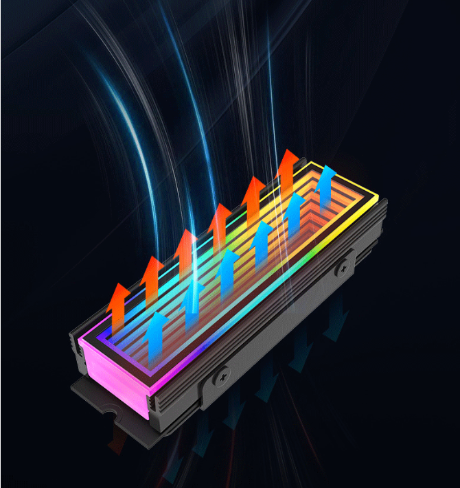 AEPC S-Mirror M.2 SSD Heatsink ARGB - label, connector and cable detail