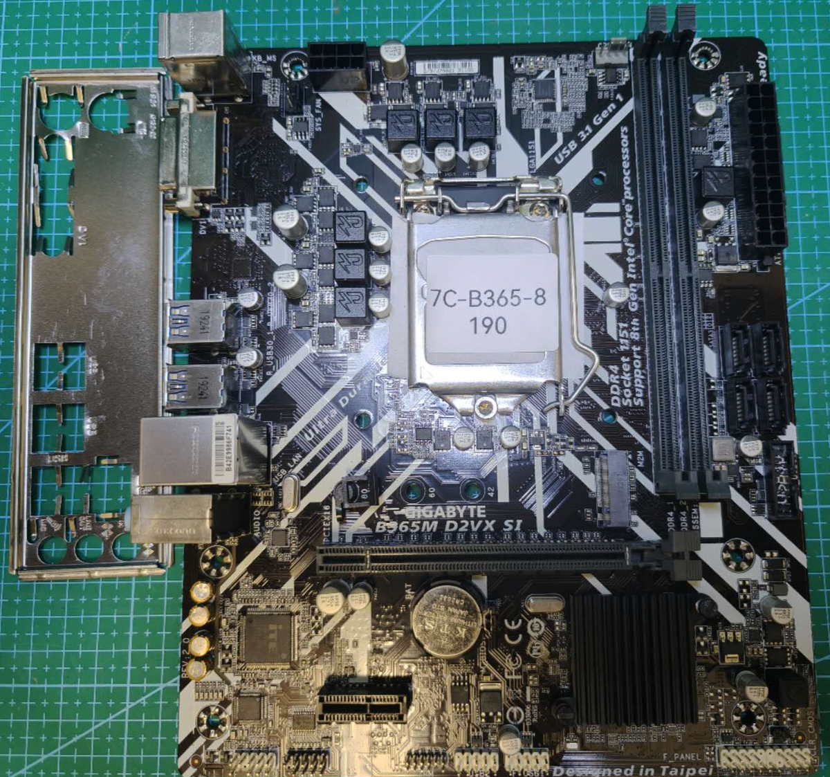 GIGABYTE B365 Motherboard LGA 1151 Intel 8th 9th Gen - Refurbished 90-Day Warranty - full board and I/O shield view