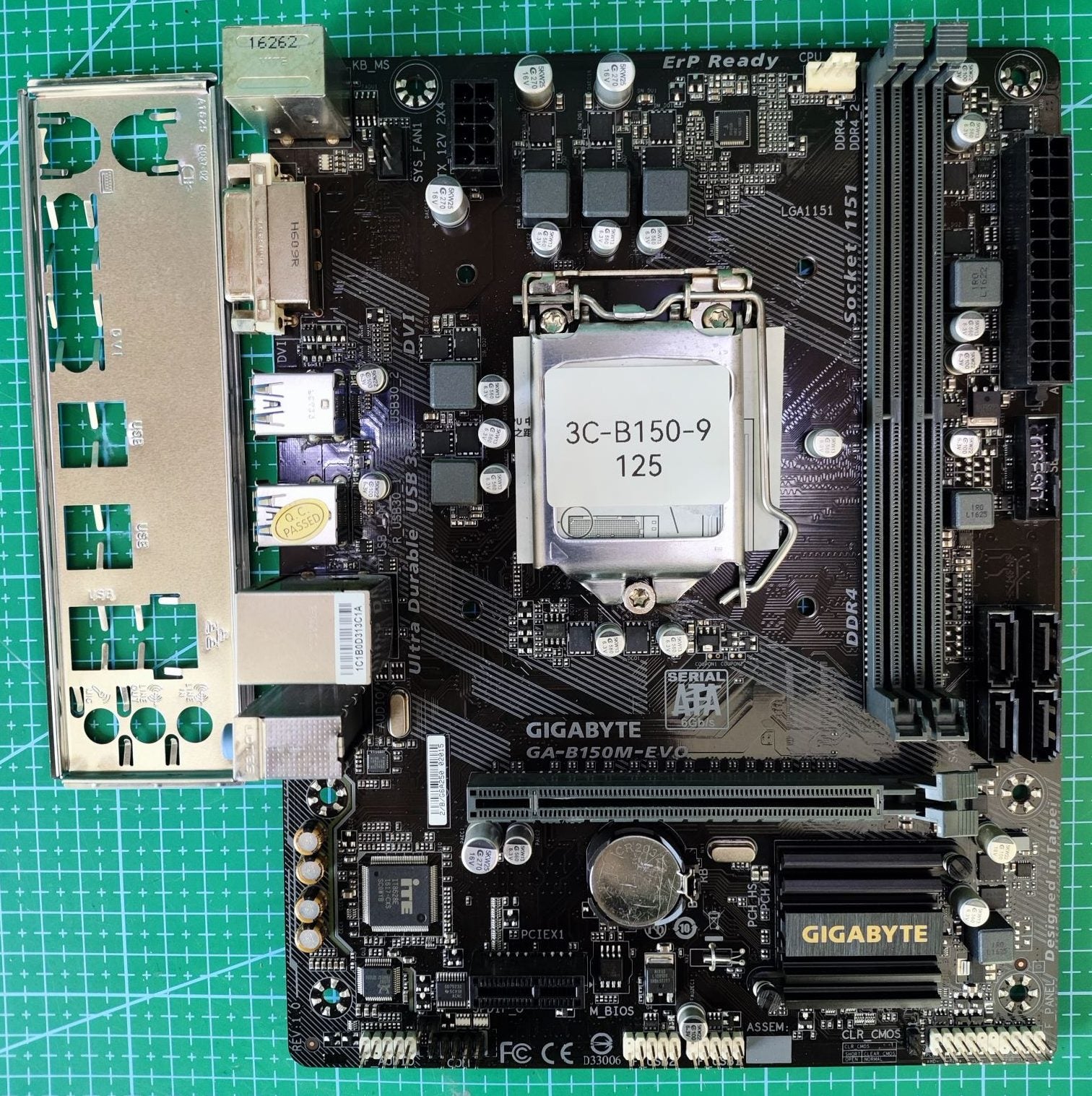 GIGABYTE GA-B150M-EVO B150 LGA1151 DDR4 Motherboard + I/O Shield - full board and I/O shield view