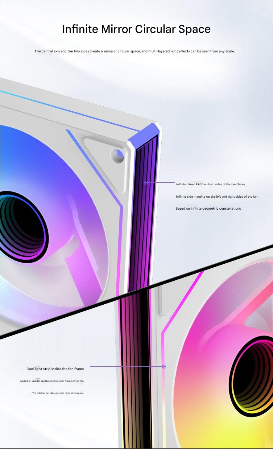 AEPC O3 PRO ARGB 120mm Infinity Mirror Fan - label, connector and cable detail