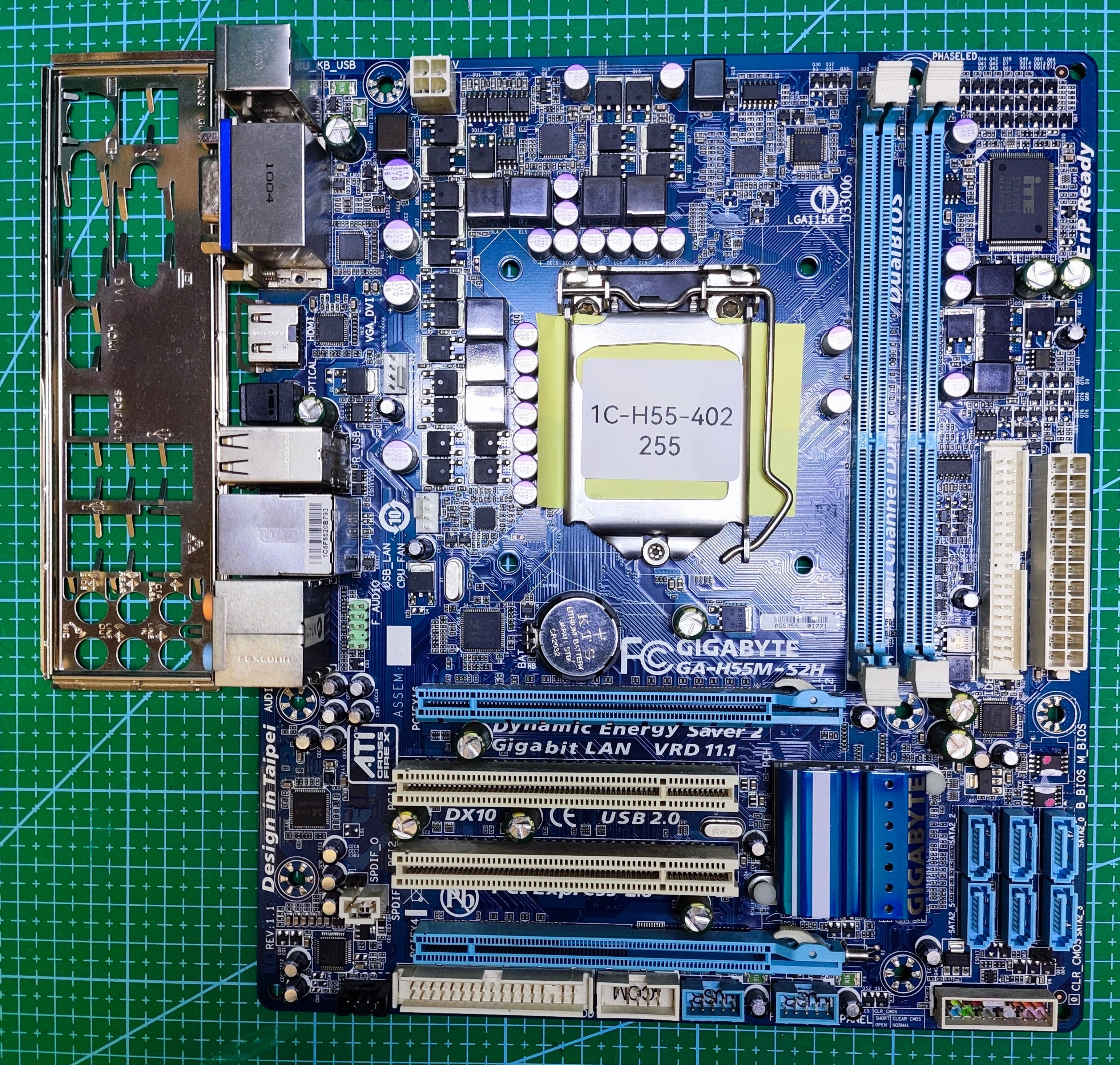 GIGABYTE H55 Motherboard LGA 1156 Intel 1st Gen - Refurbished 90-Day Warranty - full board and I/O shield view