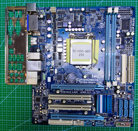 GIGABYTE H55 Motherboard LGA 1156 Intel 1st Gen - Refurbished 90-Day Warranty - full board and I/O shield view
