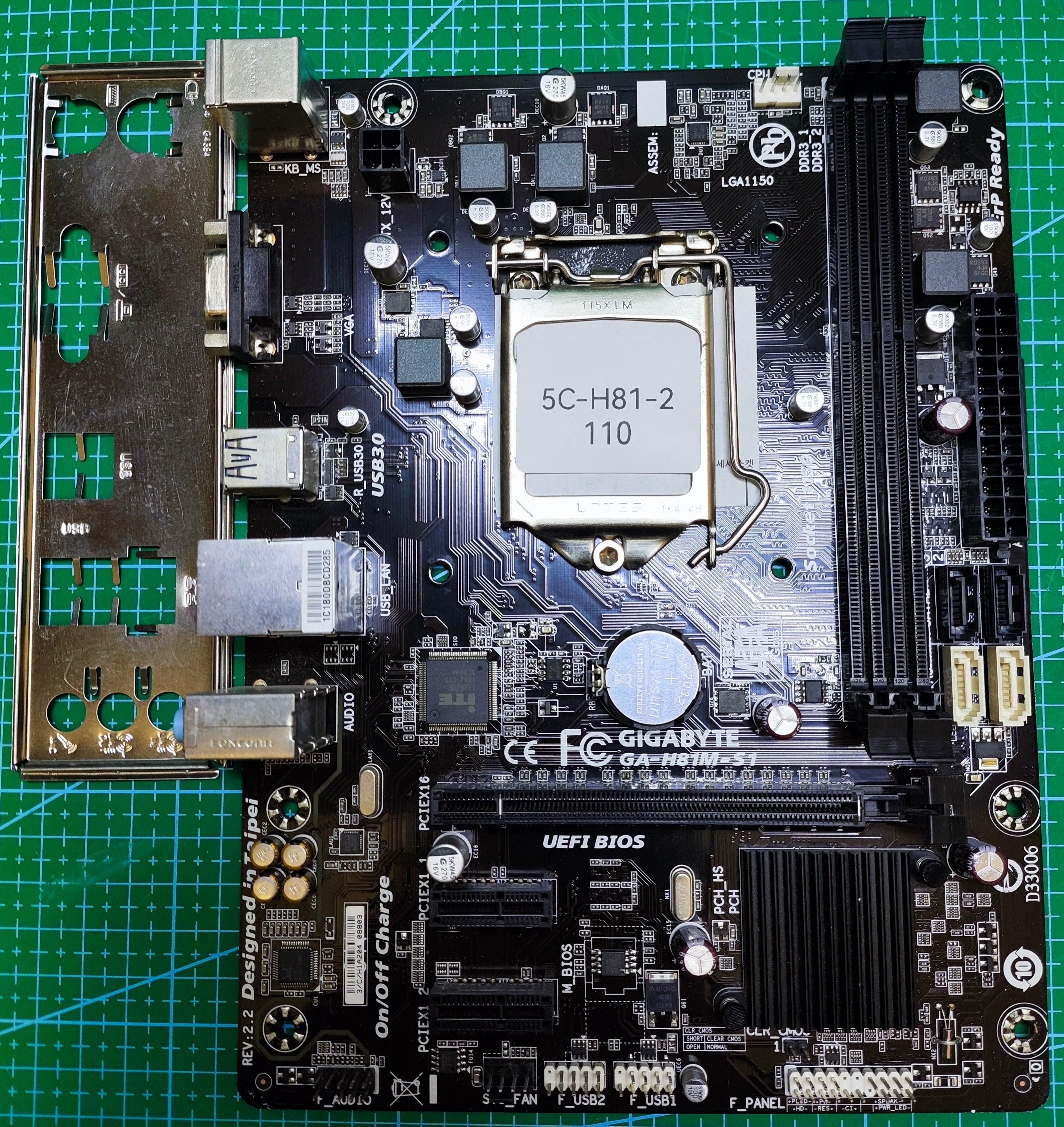 GIGABYTE H81 Motherboard LGA 1150 Intel 4th 5th Gen - Refurbished 90-Day Warranty - full board and I/O shield view