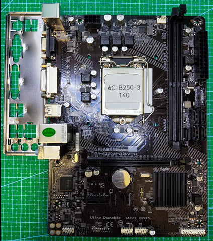 GIGABYTE B250 Motherboard LGA 1151 Intel 6th 7th Gen - Refurbished 90-Day Warranty - full board and I/O shield view