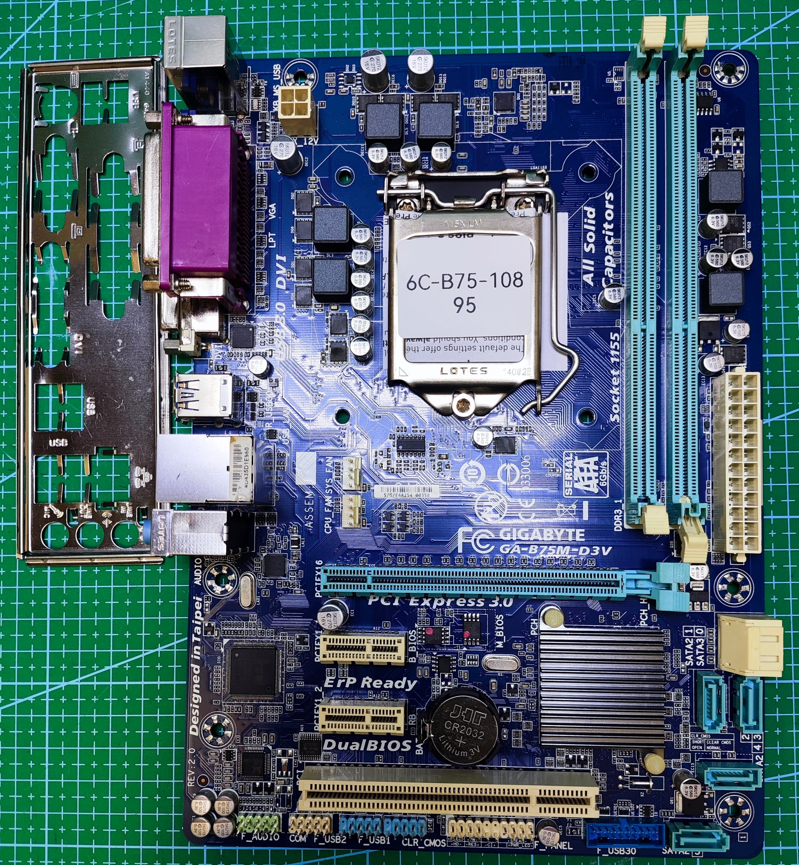 GIGABYTE B75 Motherboard LGA 1155 Intel 2nd/3rd Gen - Refurbished 90-Day Warranty - full board and I/O shield view