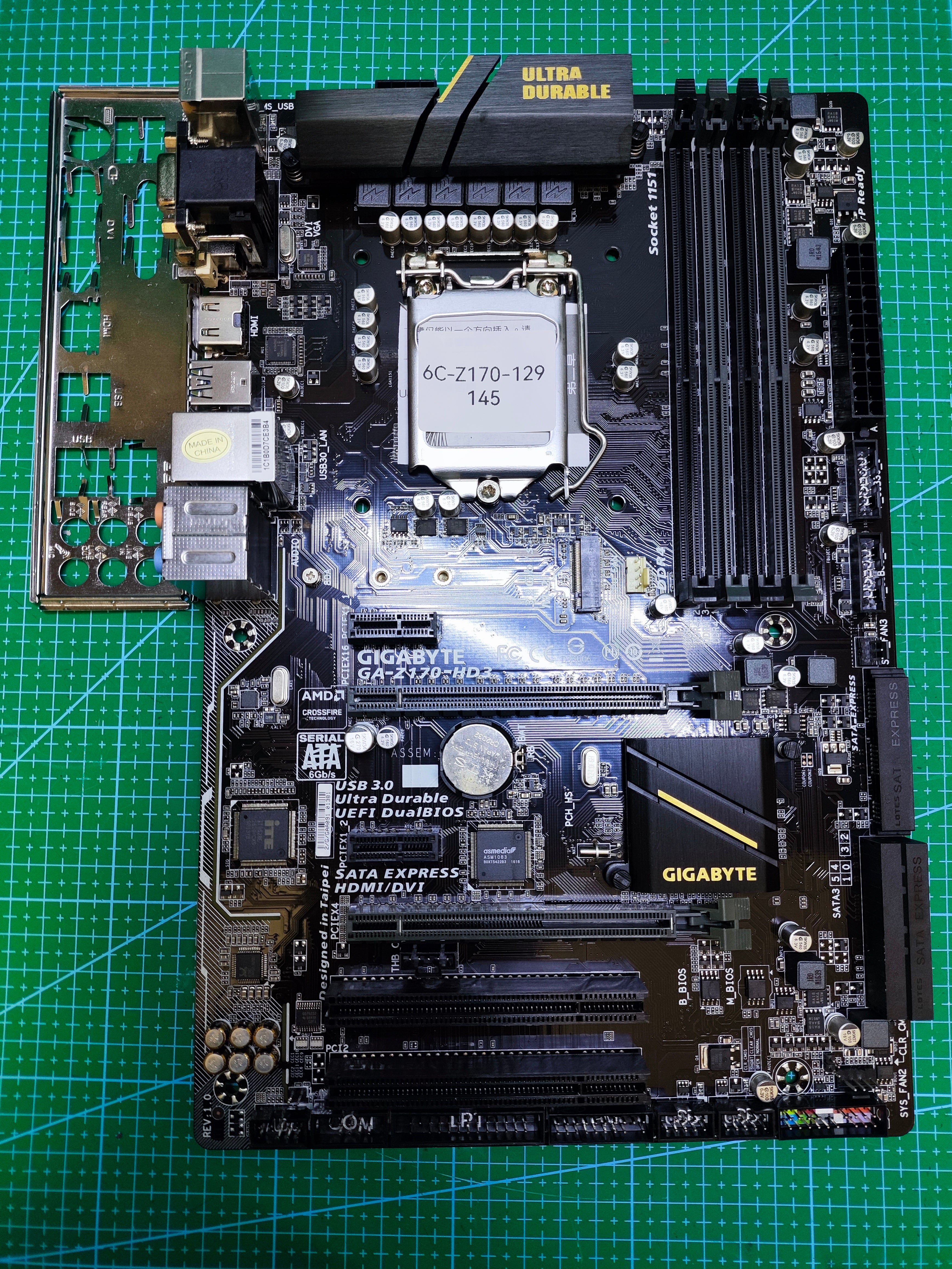 GIGABYTE Z170 Motherboard LGA 1151 Intel 6th 7th Gen / H110 B150 - Tested Refurbished Board - full board and I/O shield view