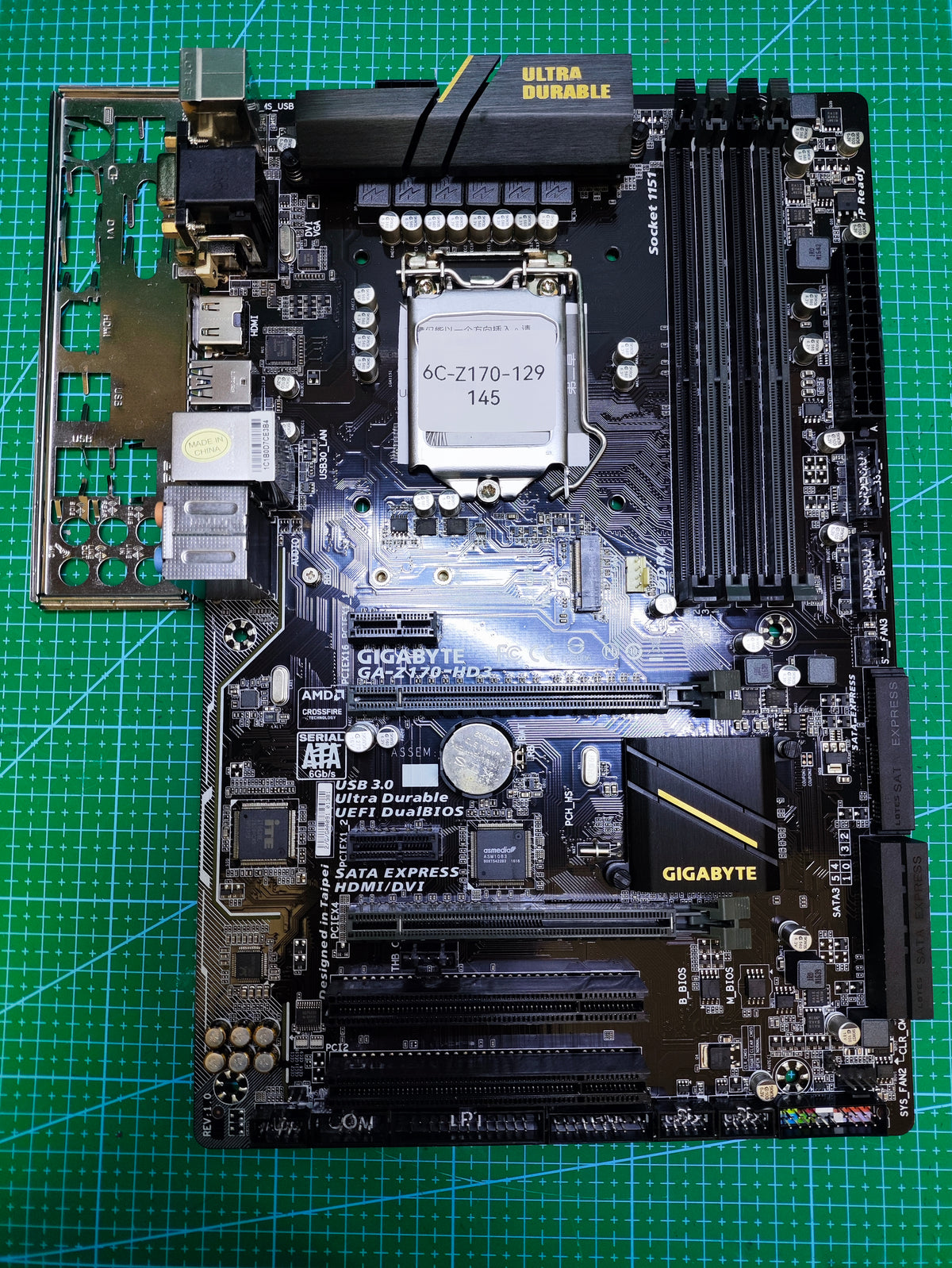 GIGABYTE Z170 Motherboard LGA 1151 Intel 6th 7th Gen / H110 B150 - Tested Refurbished Board - full board and I/O shield view