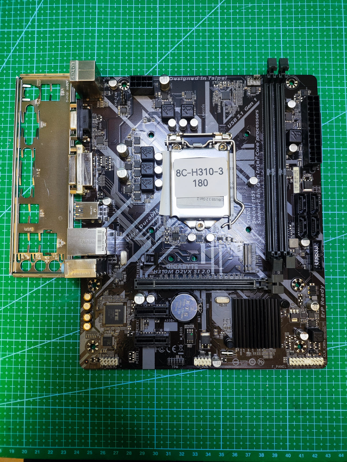 GIGABYTE H310 Motherboard LGA 1151 Intel 8Gen 9Gen / B360 B365 Z370 - Tested Refurbished Board - full board and I/O shield view