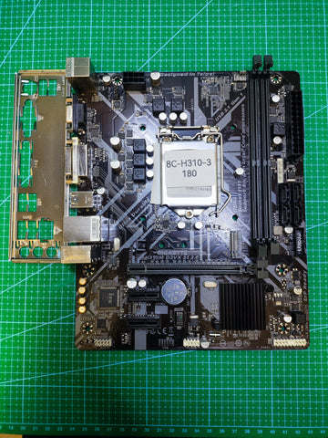 GIGABYTE H310 Motherboard LGA 1151 Intel 8Gen 9Gen / B360 B365 Z370 - Tested Refurbished Board - full board and I/O shield view