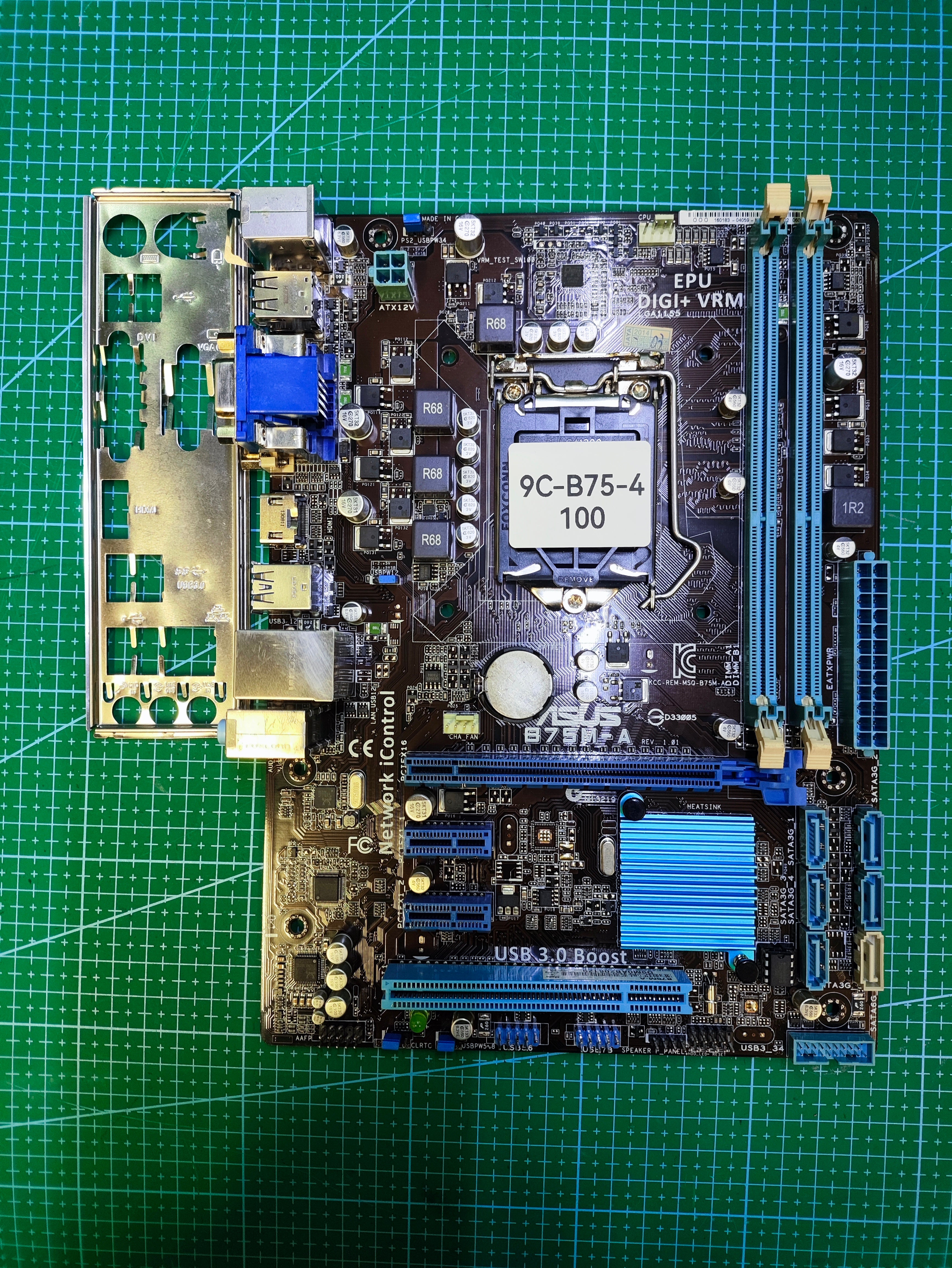 ASUS B75 Motherboard LGA 1155 Intel 2nd 3rd Gen - Refurbished 90-Day Warranty - full board and I/O shield view