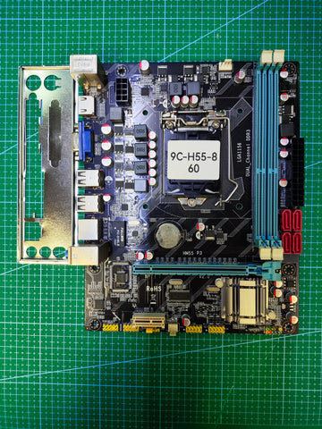Intel H55 OEM Motherboard LGA 1156 Intel 1st Gen - Refurbished 90-Day Warranty - full board and I/O shield view