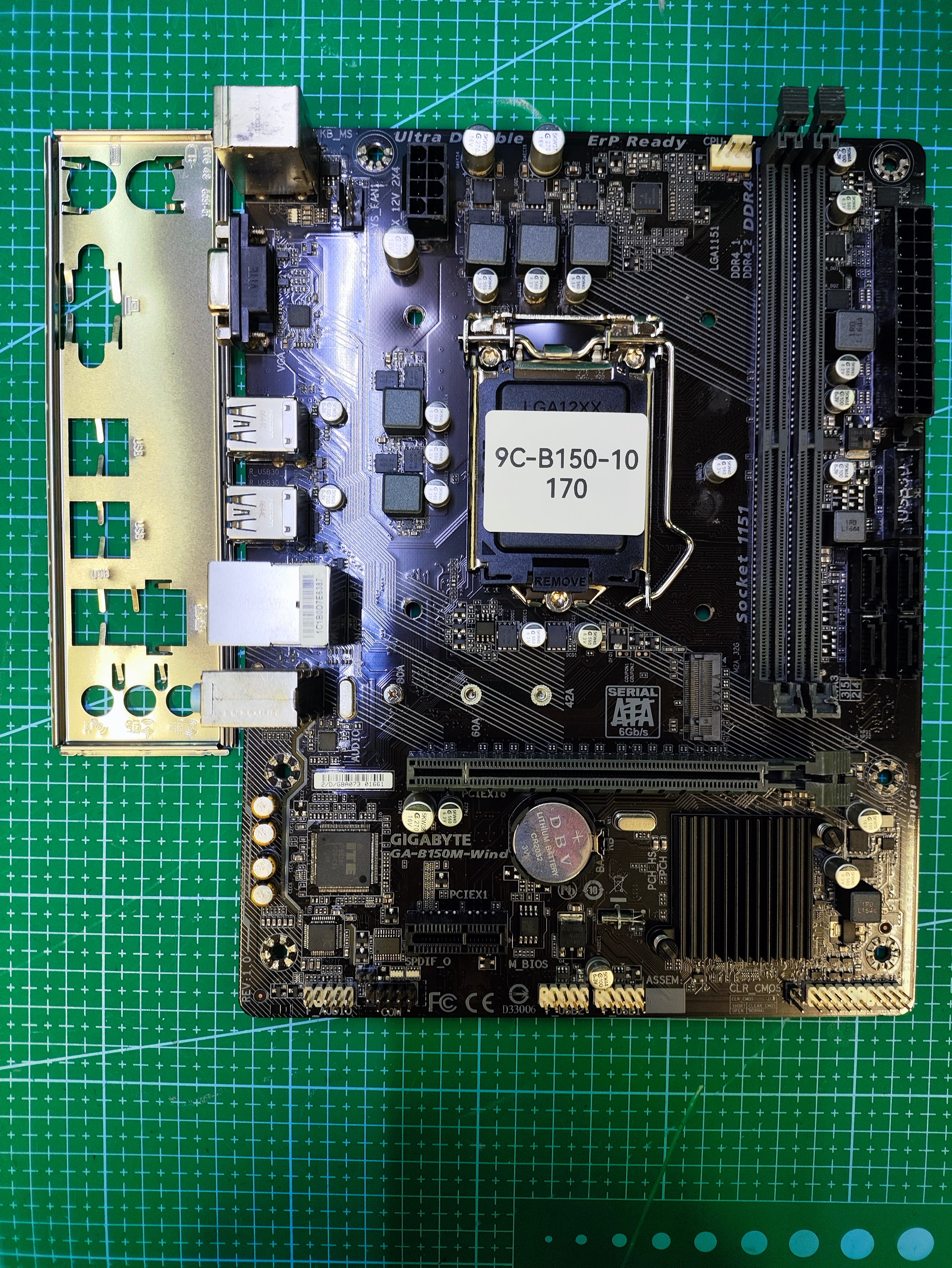 GIGABYTE B150 Motherboard LGA 1151 Intel 6th 7th Gen - Refurbished 90-Day Warranty - full board and I/O shield view