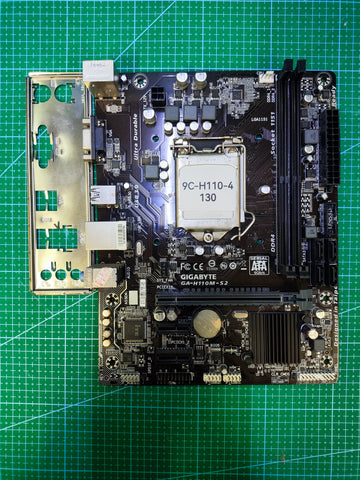 GIGABYTE H110 Motherboard LGA 1151 Intel 6Gen 7Gen / B150 H170 Z170 - Tested Refurbished Board - full board and I/O shield view