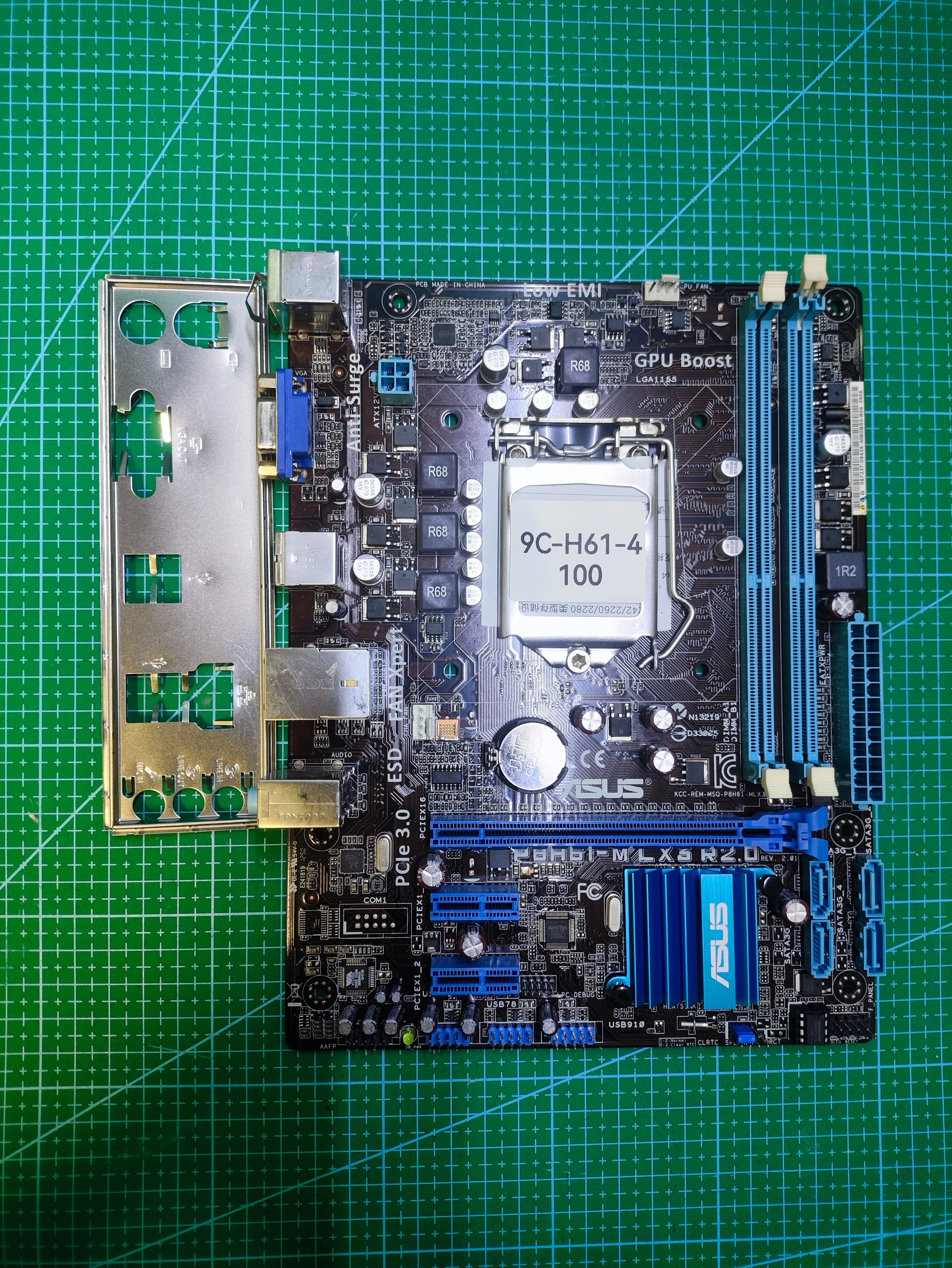 ASUS H61 Motherboard LGA 1155 Intel 2nd 3rd Gen - Refurbished 90-Day Warranty - full board and I/O shield view