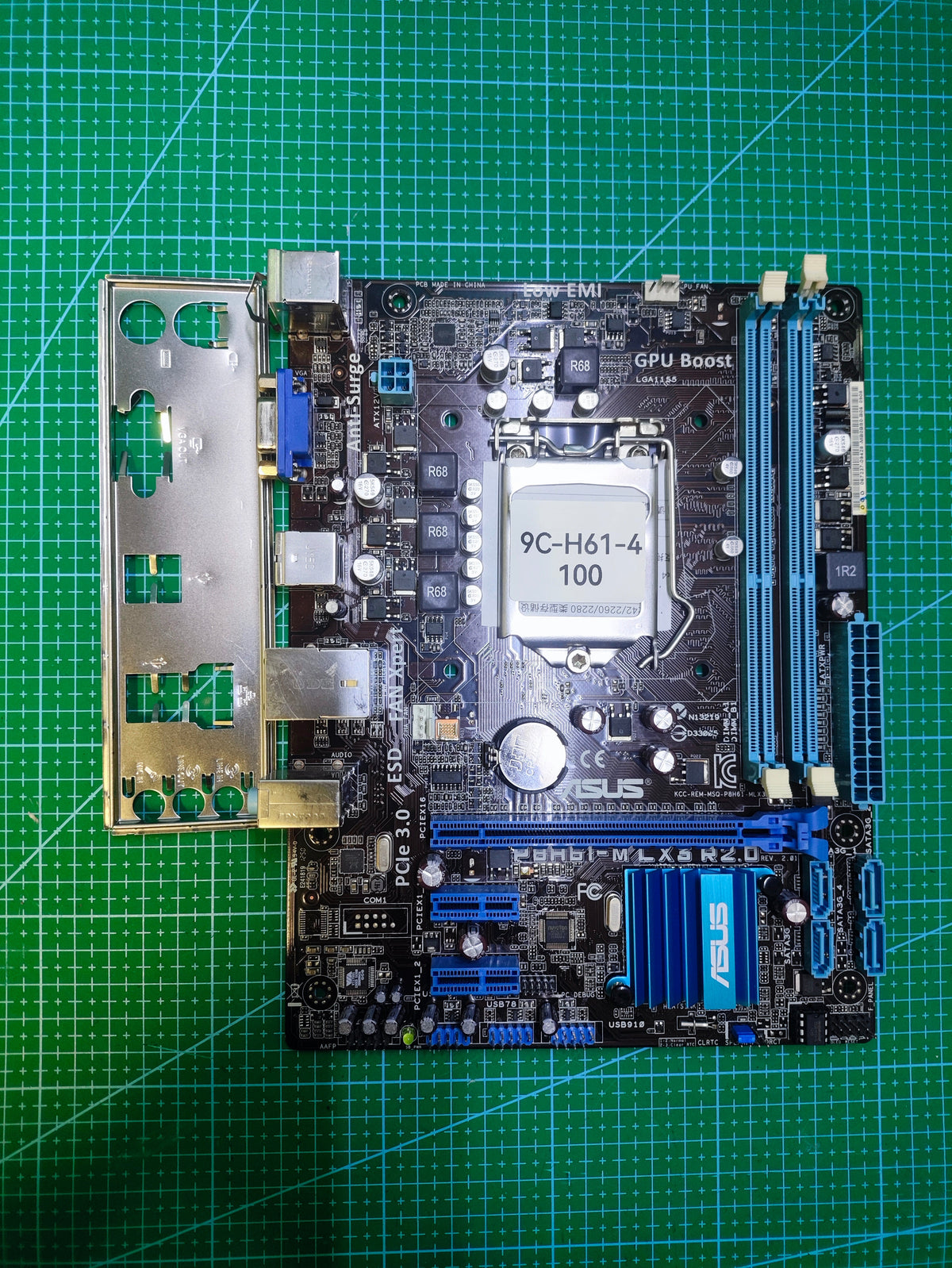 ASUS H61 Motherboard LGA 1155 Intel 2nd 3rd Gen - Refurbished 90-Day Warranty - full board and I/O shield view