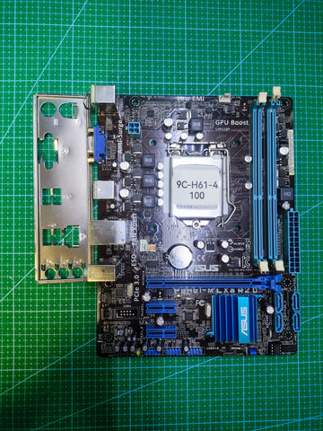 ASUS H61 Motherboard LGA 1155 Intel 2nd 3rd Gen - Refurbished 90-Day Warranty - full board and I/O shield view