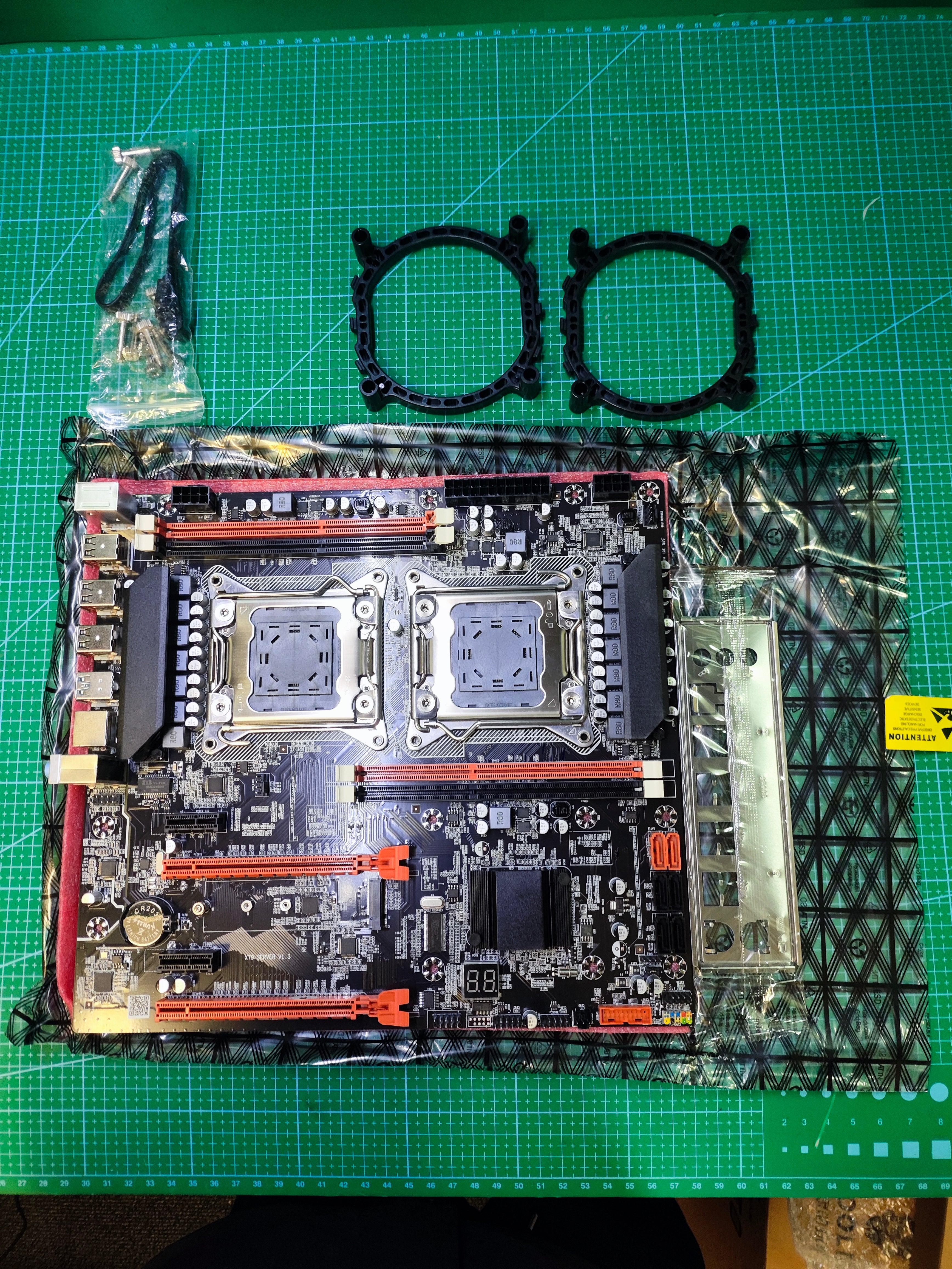 X79 Dual CPU Motherboard LGA2011 DDR3 ECC for E5 / V2 CPUs - Tested Refurbished Board - full board and I/O shield view