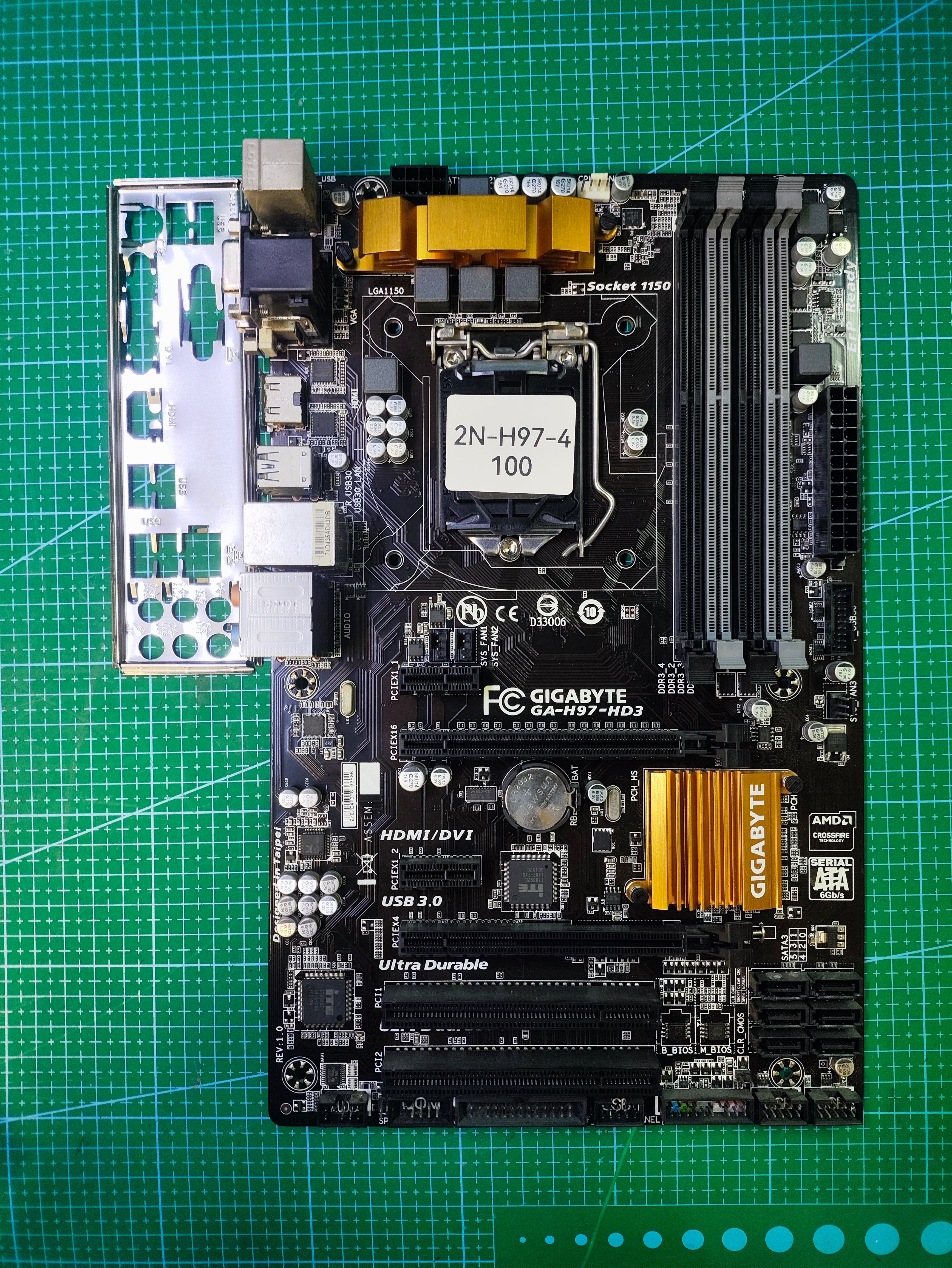 GIGABYTE H97 Motherboard LGA 1150 Intel 4th 5th Gen - Refurbished 90-Day Warranty - full board and I/O shield view