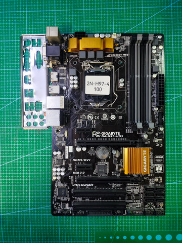 GIGABYTE H97 Motherboard LGA 1150 Intel 4th 5th Gen - Refurbished 90-Day Warranty - full board and I/O shield view
