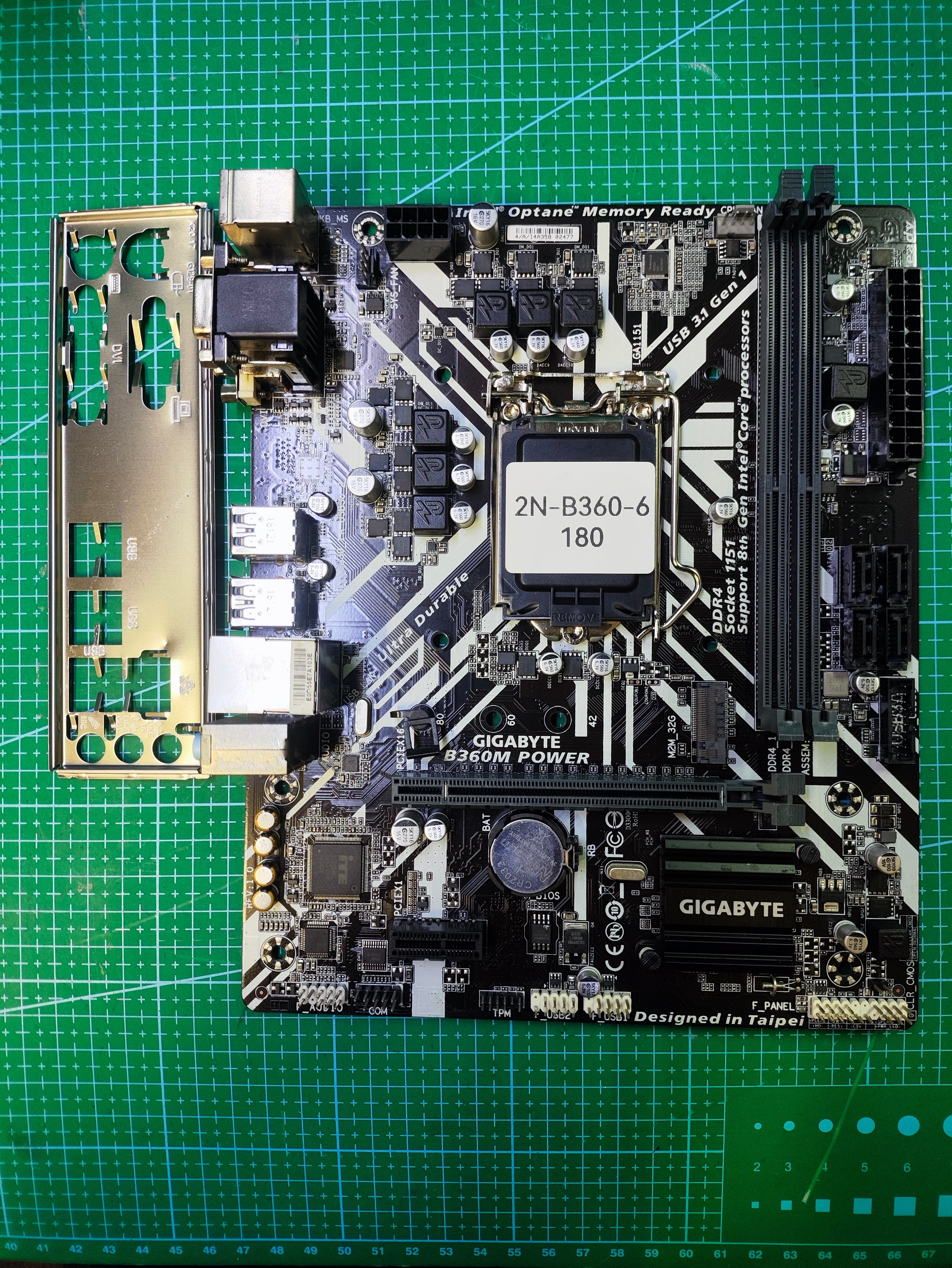 GIGABYTE B360 Motherboard LGA 1151 Intel 8th 9th Gen - Refurbished 90-Day Warranty - full board and I/O shield view