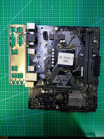 ASUS B360 Motherboard LGA 1151 Intel 8th 9th Gen - Refurbished 90-Day Warranty - full board and I/O shield view