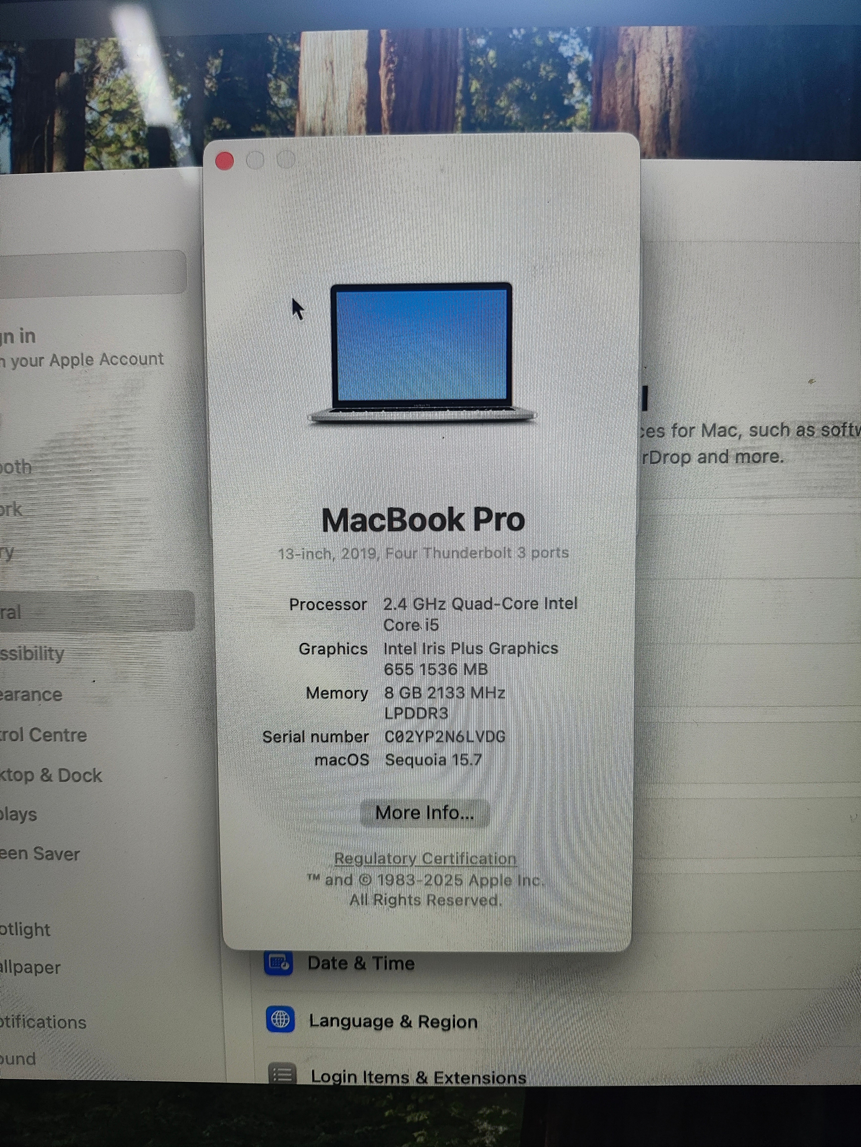 MacBook Pro 13 inch 2019 256GB 8GB RAM Silver A1989 - Used - connector or module detail