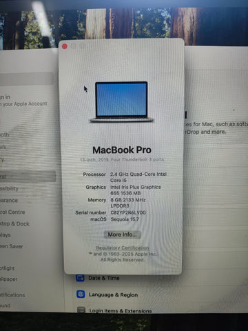 MacBook Pro 13 inch 2019 256GB 8GB RAM Silver A1989 - Used - connector or module detail