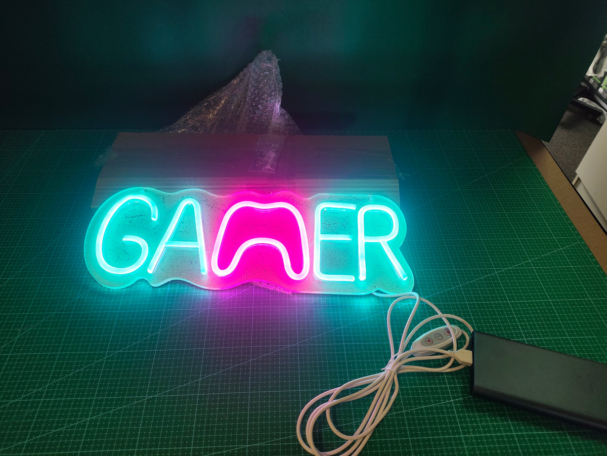 GAMER LED Neon Sign - Dimmable, USB Powered - main product photo
