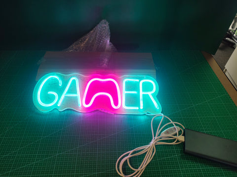 GAMER LED Neon Sign - Dimmable, USB Powered - main product photo