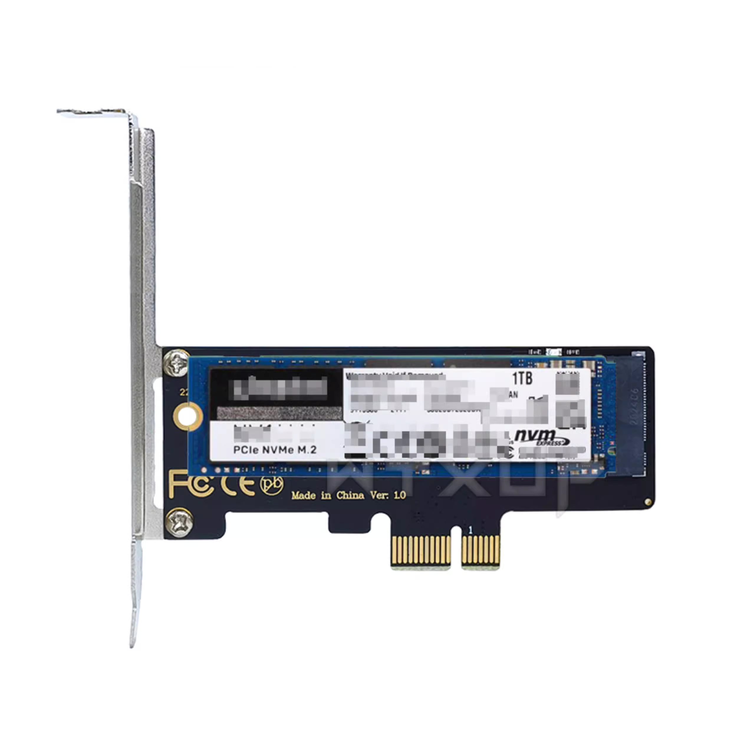 PCIe to M.2 NVMe SSD Adapter Card - PCIe 4.0 Expansion - label and capacity detail