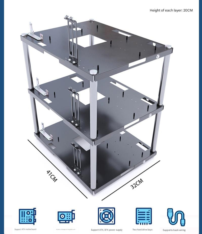 Multi-Layer Open Frame PC Case ATX MATX ITX Chassis Layer - additional detail photo 6